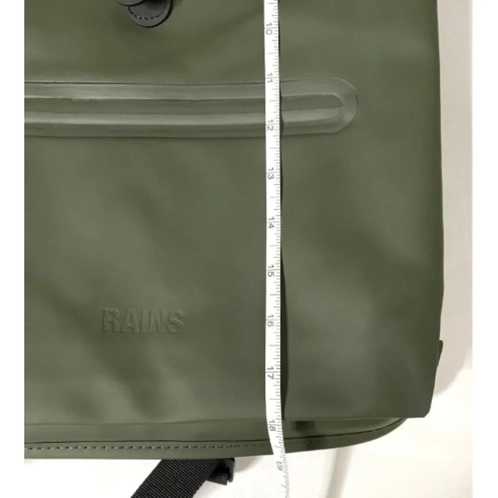 Rains Green Rolltop Rucksack Waterproof Backpack Carabiner Strap Laptop 18
